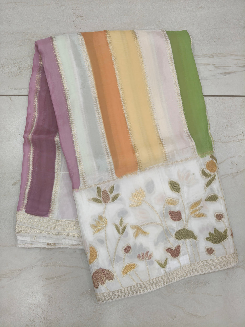 Multicolour pattu saree